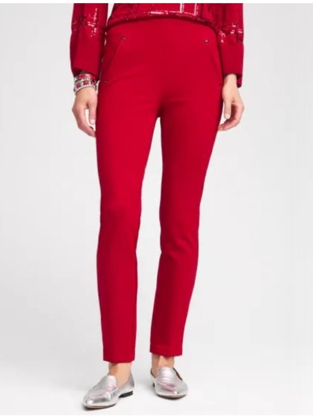 Chicos Red Wild Poppy So Slimming Juliet Trim Detail Ankle Pant- Size 2 US 12